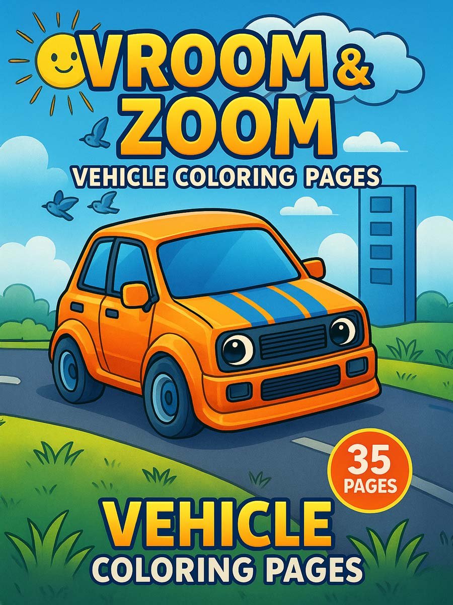 Vroom and Zoom free printable vehicle coloring pages for kids PDF instant download