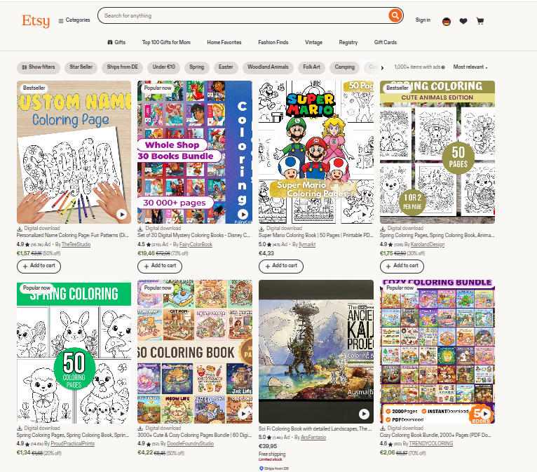 Sell coloring pages on Etsy digital download mockup