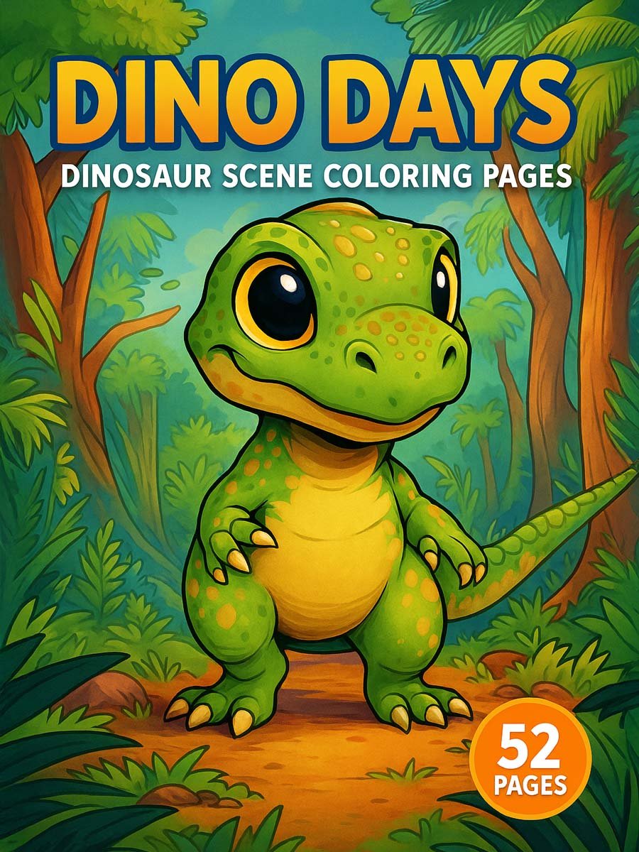 Dino Days – 52 Dinosaur Scene Coloring Pages 1 Dino Days – 52 Dinosaur Scene Coloring Pages