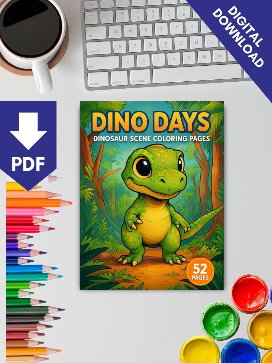 Dino Days – 52 Dinosaur Scene Coloring Pages 2 Dino Days – 52 Dinosaur Scene Coloring Pages - Image 2