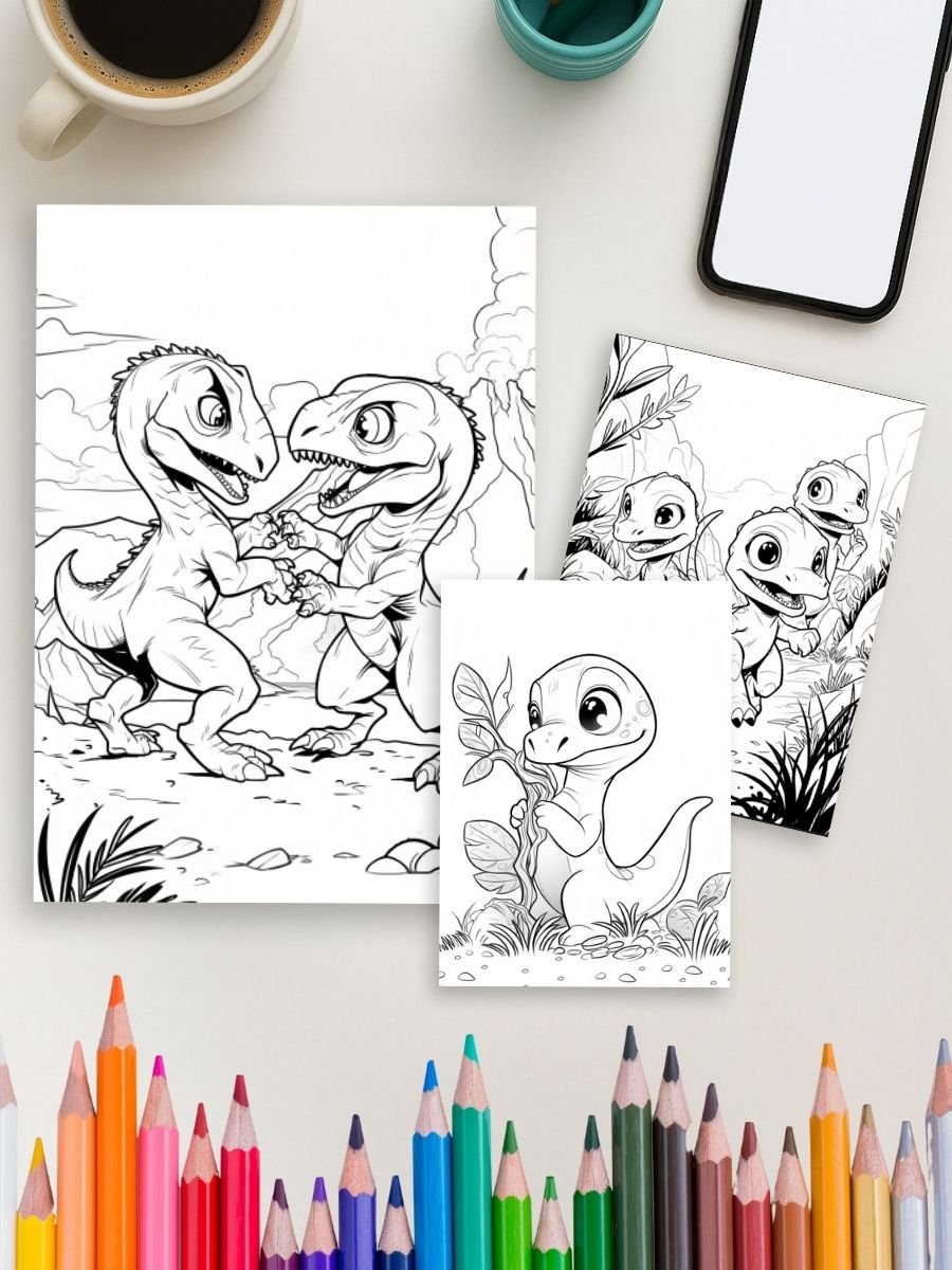 Dino Days – 52 Dinosaur Scene Coloring Pages 4 Dino Days – 52 Dinosaur Scene Coloring Pages - Image 4
