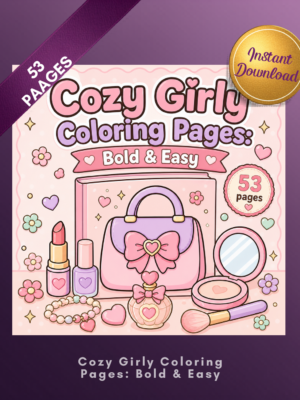 Girly Coloring Pages | Cozy Bold & Easy Printable Coloring Book PDF – 53 Pages
